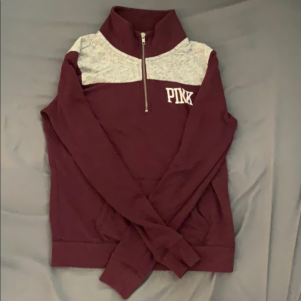 pink half zip crew neck